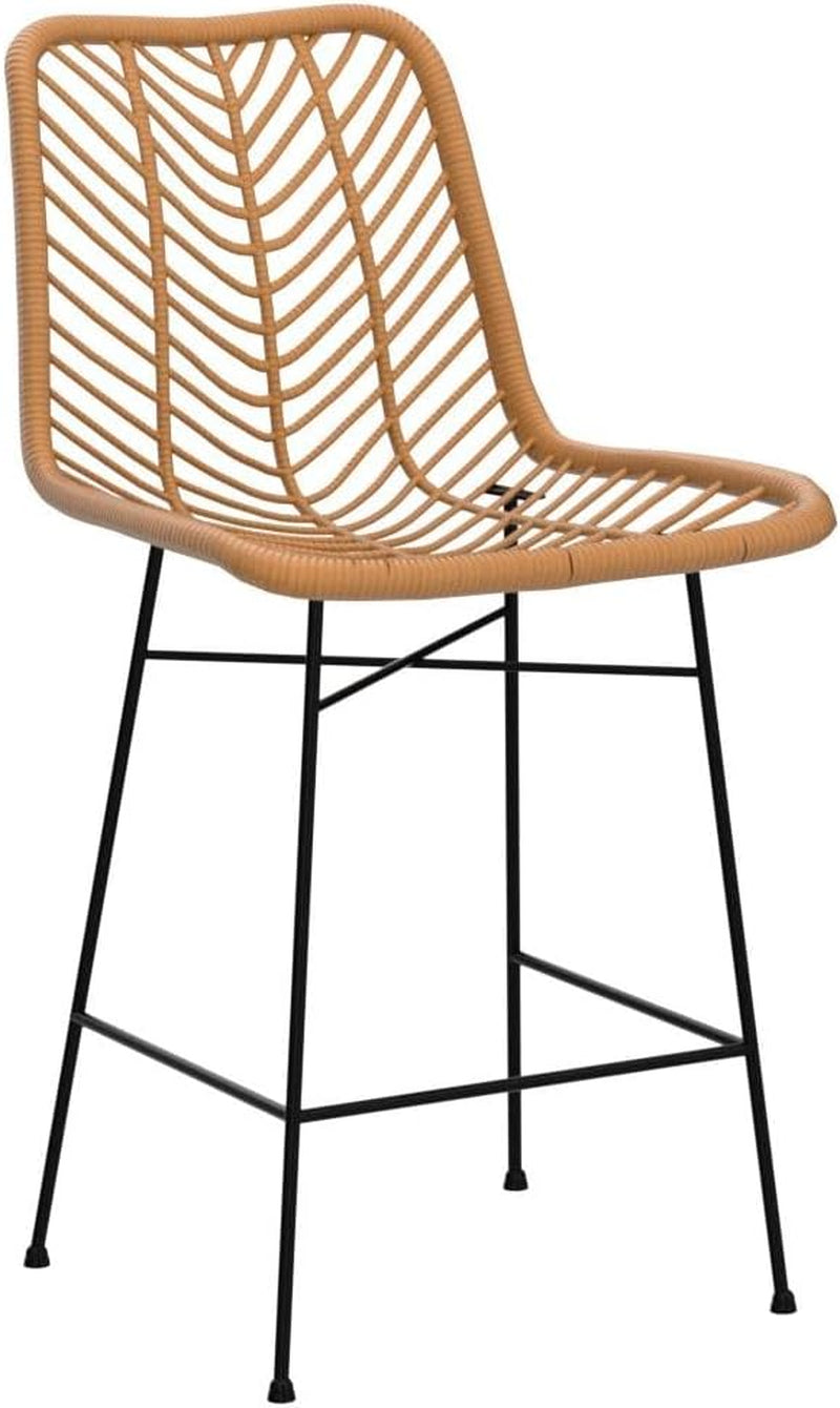 36" Rattan Counter Stool with Black Metal Frame- Use for Indoor and Outdoor, Comfortable Design and Durable Metal Frame. Wicker Stool