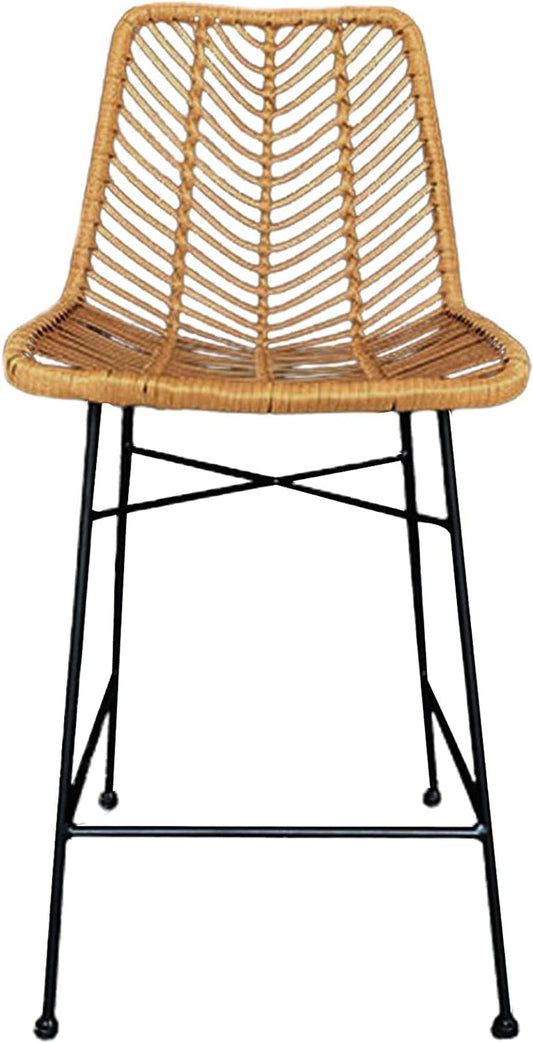 36" Rattan Counter Stool with Black Metal Frame- Use for Indoor and Outdoor, Comfortable Design and Durable Metal Frame. Wicker Stool