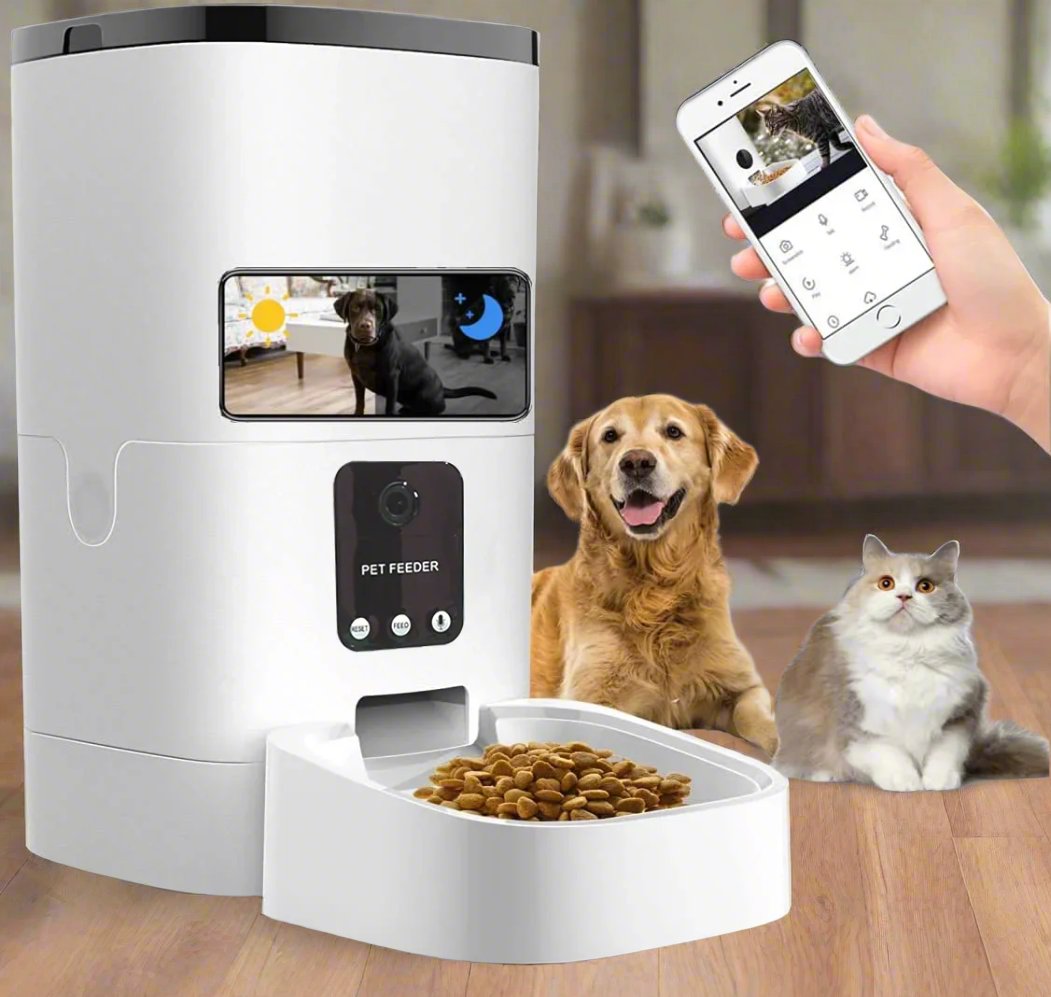 Pet Feeder,6L Automatic Pet Feeder for Cats and Dogs,1080P Camera,App Control,Voice Recorder,Timed Feeder for Schedule Feeding, Dual Power Supply,Wifi Pet Food Dispenser with App Control