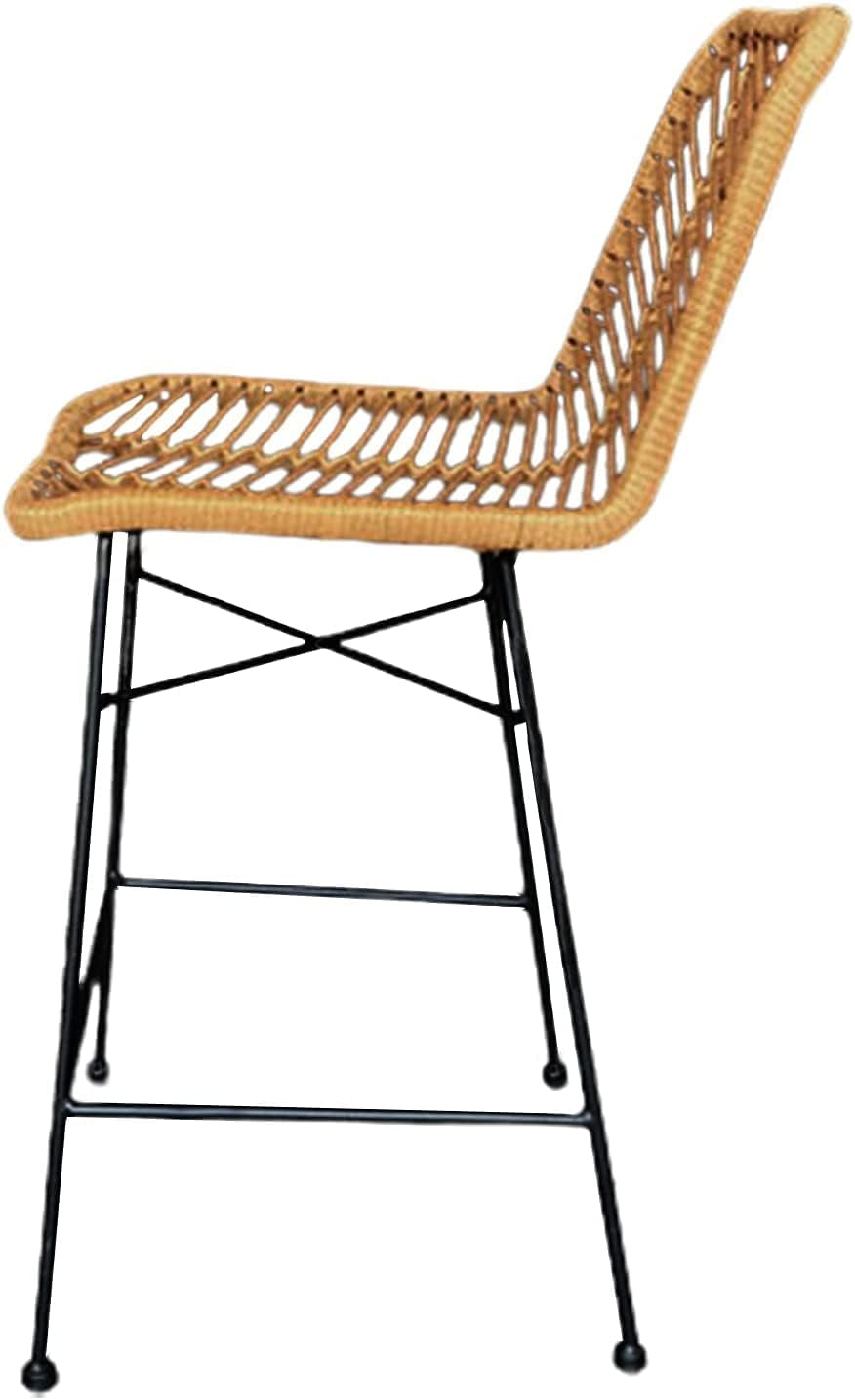 36" Rattan Counter Stool with Black Metal Frame- Use for Indoor and Outdoor, Comfortable Design and Durable Metal Frame. Wicker Stool