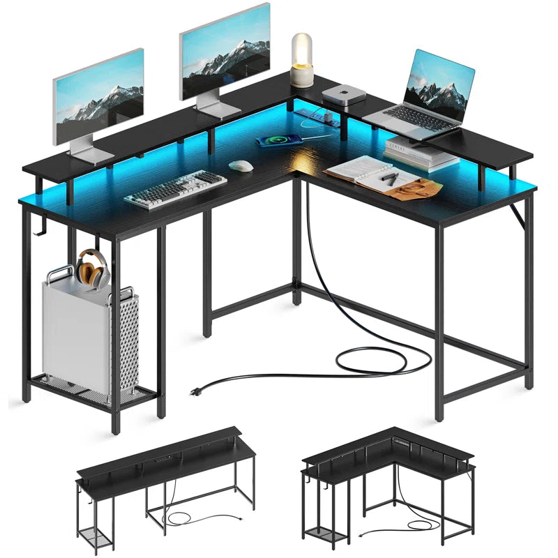 Kamai 54" Desk, L Shaped Desk, Computer Desk, L Desk, Corner Desk, Desks with LED Light, Writing Desk, White Desk, Gaming Desk, Desk for Gaming